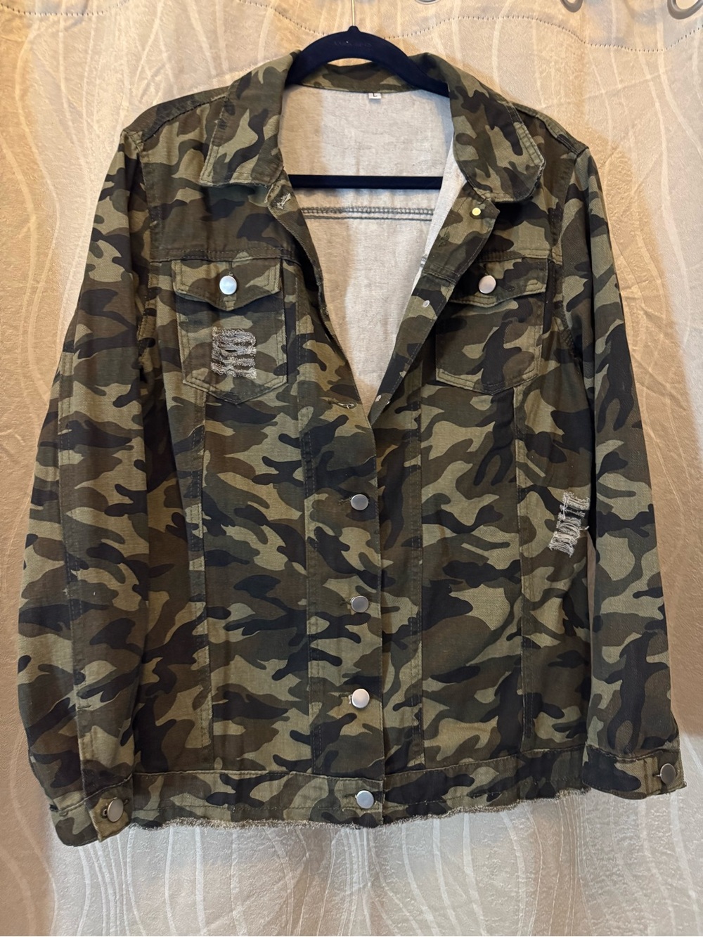 Camo Button-Front Women's Jean Jacket - Olive Green